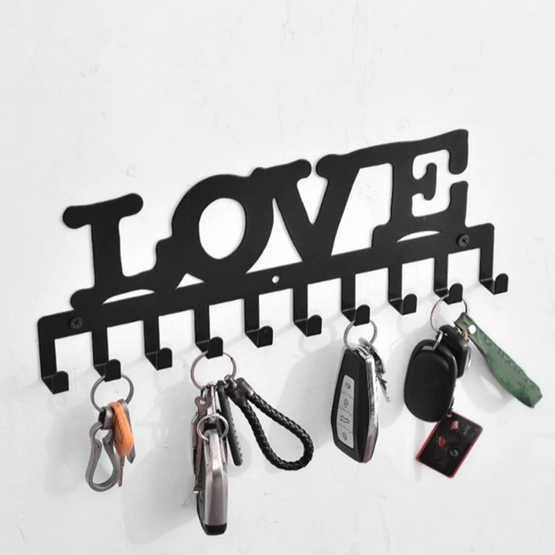 Металлический держатель для ключей Love черные настенные крючки декоративный