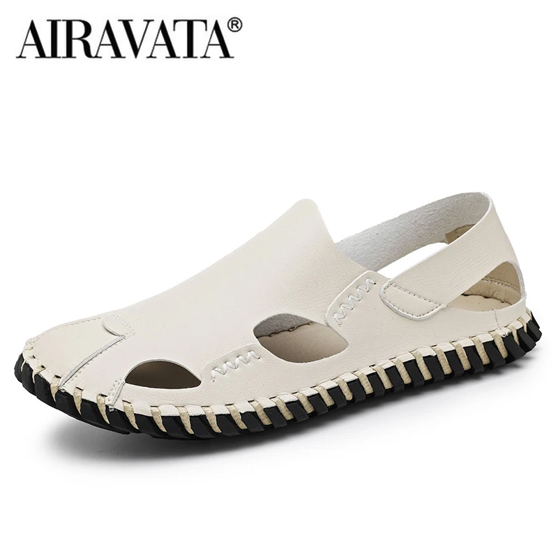 Men Leather Sandals Summer Handmade Nonslip Casual Shoes Man Outdoor Flat Quick Dry Slip on Man Sandals