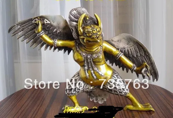 

xiuli 00456 15 CM tall Tibet Buddhism Silver godlen painted bronze Garuda Bird God Statue
