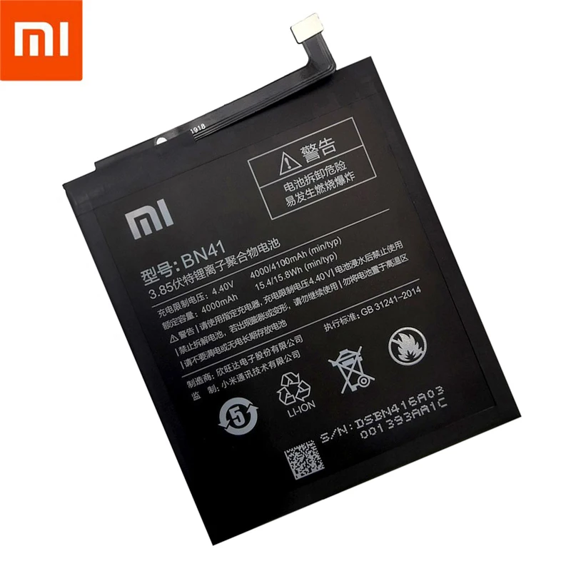 Оригинальный аккумулятор BN41 4100 мАч высококачественная батарея для Xiaomi Redmi Note 4