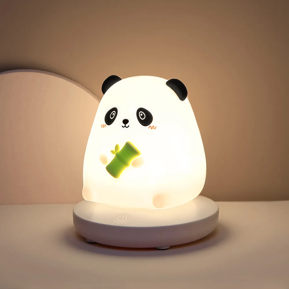 Touch Sensor LED Night Lights Dimmable Rechargeable Cute Panda Nightlight for Children Bedroom Silicone Lamp Animal Rabbit Gift