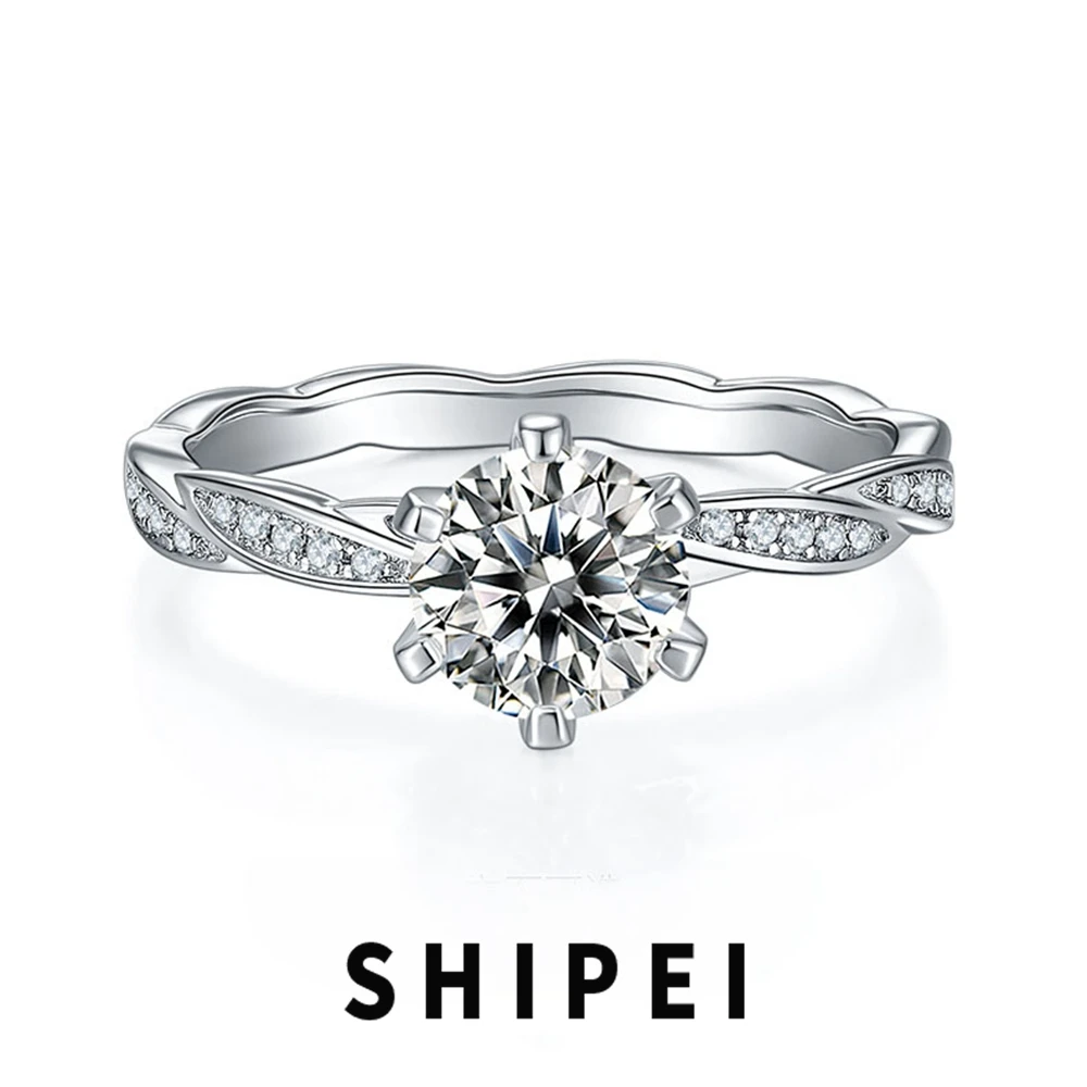 

SHIPEI 6.5MM D Moissanite Diamond Gemstone Ring Fine Jewelry Engagement 925 Sterling Silver Sparkling Anniversary Gift Wholesale