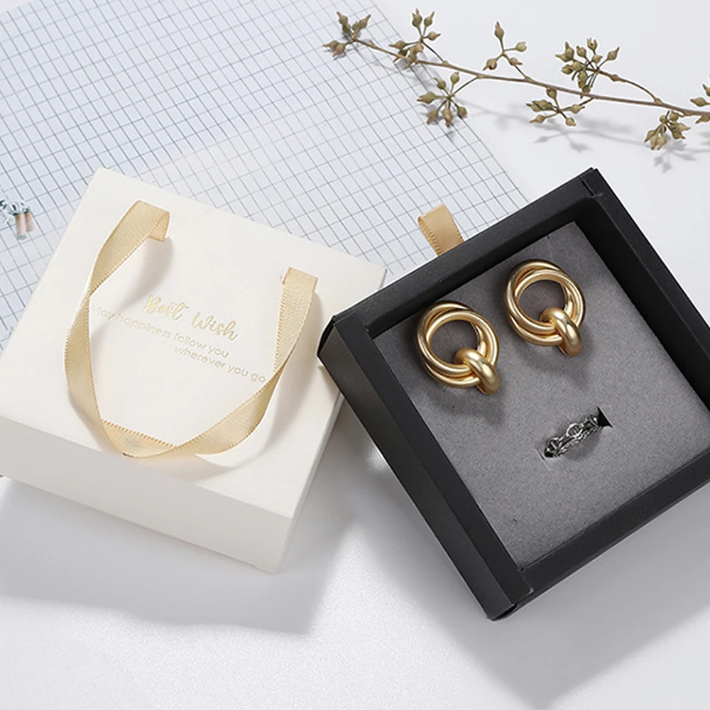 24pcs White Drawer Jewelry Gift  Box with Gold Ribbon Handle and Grey Sponge Wedding Jewellery Container DIY Packaging Organizer