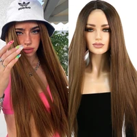 oriane synthetic brazilian wigs for women silky long straight middle parting brown color lace hair cosplay daily heat resistant