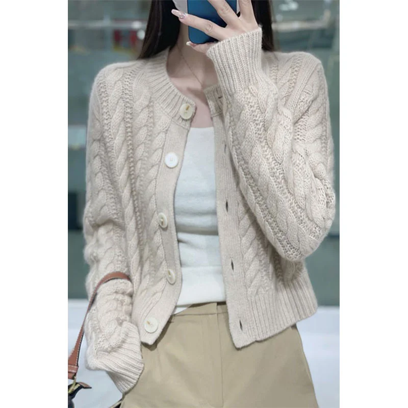 Высококачественный утепленный свободный короткий кашемировый вязаный кардиган