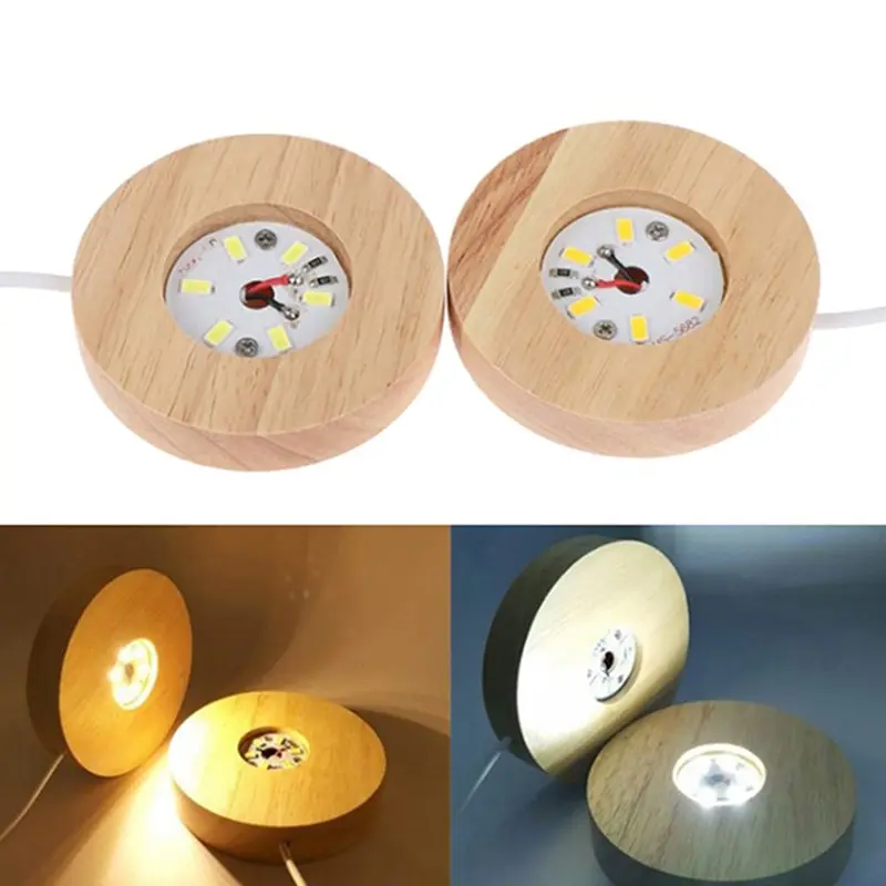 

7cm Wooden LED Light Dispaly Base Wooden Night Lamp Base LED Light Display Crystal Ball Wood Luminous Base