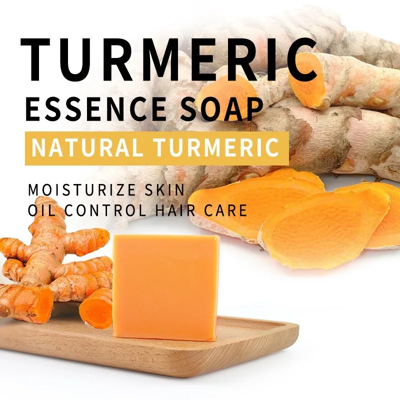 

Tumeric Soap Natural Ginger Anti-Acne Dark Spots Scars Removal Glow Brighter Lightening Skin Care Antibacterial Cleaning Agent