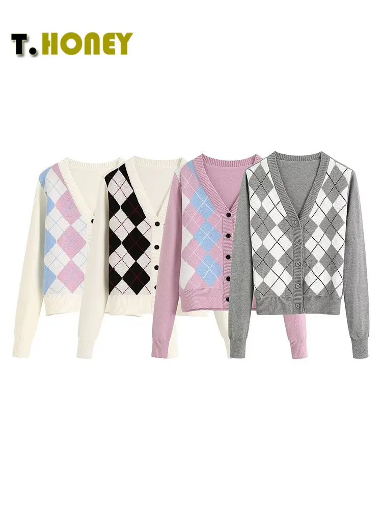 

Женский вязаный кардиган TELLHONEY, однобортный свитер с V-образным вырезом и длинными рукавами, Свободный Повседневный шикарный наряд