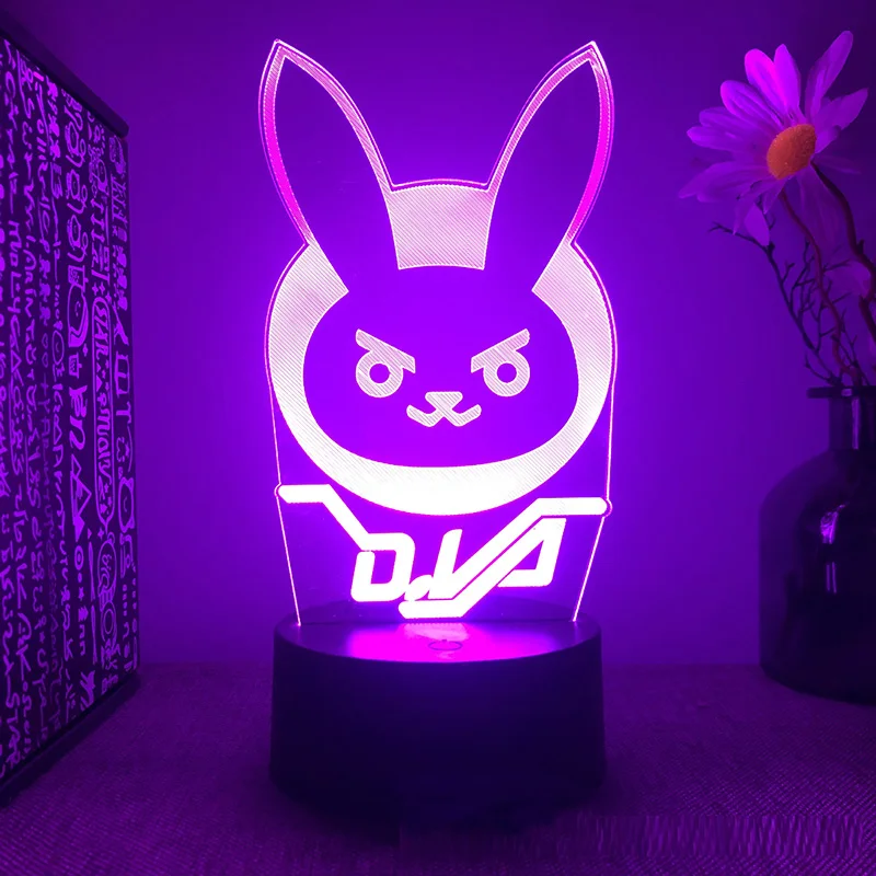 

GAME 3D LED Night Light Hero Overwatch OW DVA Figure for Bedroom Decoration Lamp Color Remote Control Lights Cool Gift