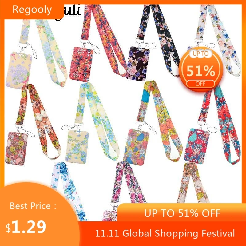 

Chinese Rose Flowers Fashion Lanyard ID Badge Holder Bus Pass Case Cover Slip Bank Credit Card Holder Strap Card Holder