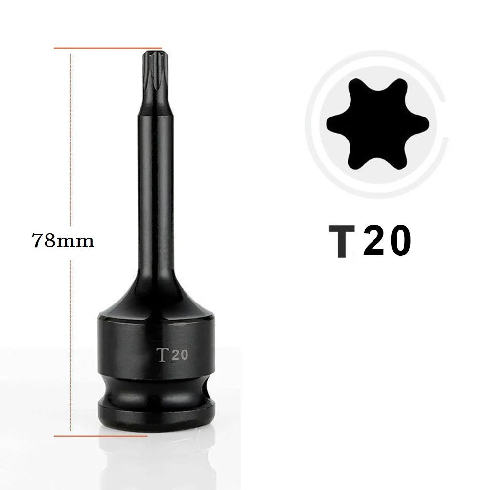 

1pc 1/2inch Hex Impact Drive Socket Adapter Head T20-T100 Socket Sleeve Nozzles Torx Screwdriver Bit Hand Tools