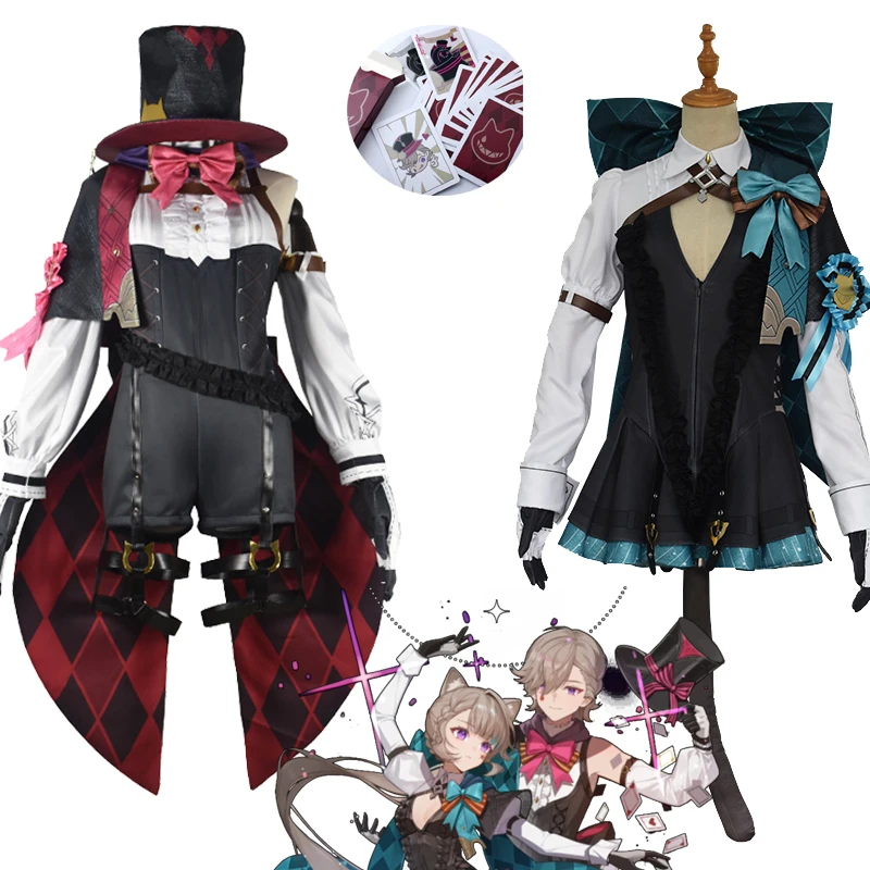 Genshin Lynette Lyney костюмы для косплея парик Fontaine Twins Magician Pokers униформа Хэллоуин