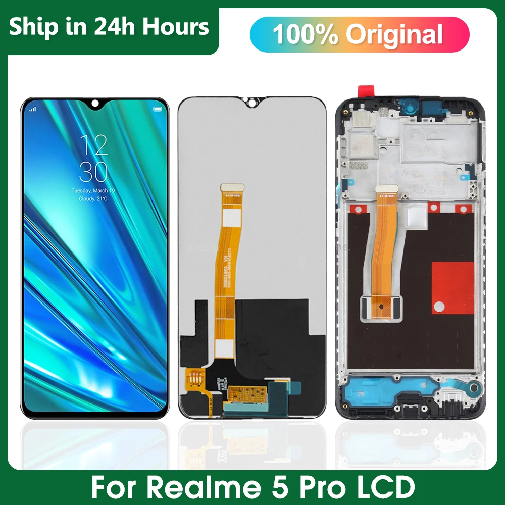 Оригинальный Новый ЖК-дисплей для Oppo Realme 5 Pro, ЖК-дисплей с рамкой 6,3 дюйма для экрана Realme Q RMX1971