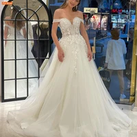 off shoulder sweetheart wedding dress beaded lace appliqu%c3%a9s robe de mari%c3%a9e shiny tulle a line bridal gowns vestidos de novia