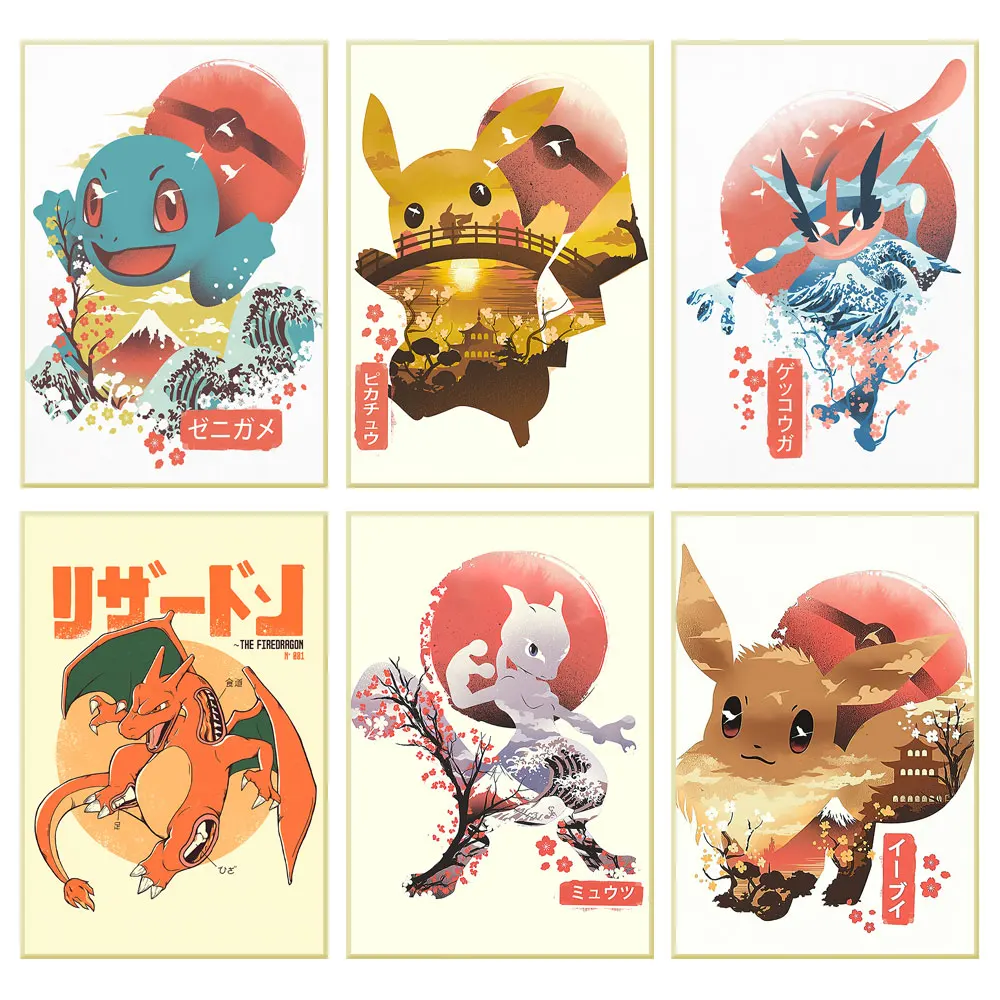 

Pokemon Peripheral Charizard Pikachu Eevee Poster for Wall Vintage Anime Art Oil Painting Kawaii Picture Gift 40x50cm
