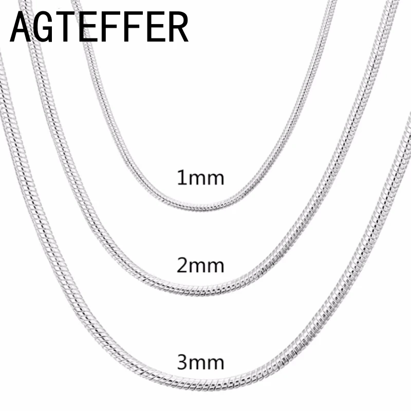 Ожерелье из стерлингового серебра 925 пробы 1 мм 2 3 16/18/20/22/24/26/28/30 дюймов цепочка в