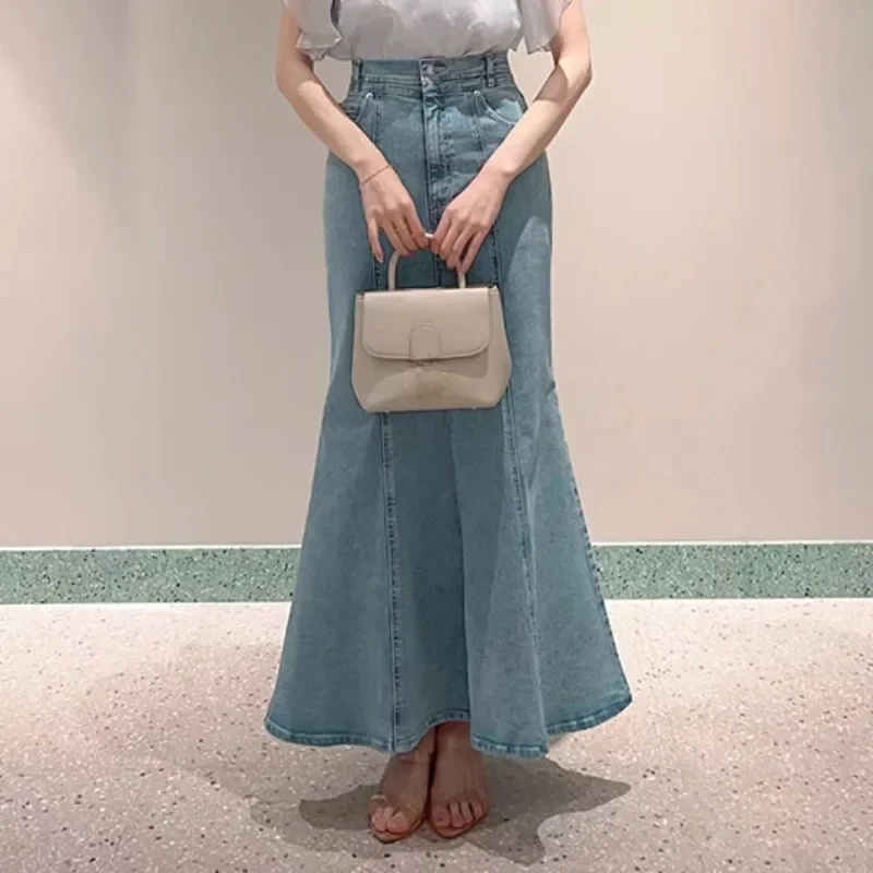 Юбка женская джинсовая средней длины винтажная простая повседневная в японском