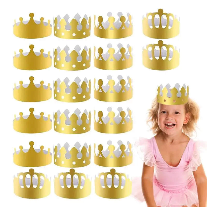 

Бумажные короны на день рождения, 20 шт., регулируемая Корона, женская шляпа, золотые бумажные короны, 4 стиля, король Шарля III, корона, женские шляпы