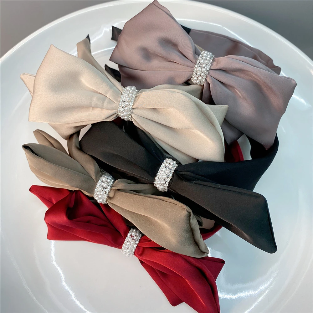 

Double Bowknot Pearl Hairband Elegant Women Yoga Headband Hindbrain Bangs Makeup Hairband Headwear Hair Accessories For Girls