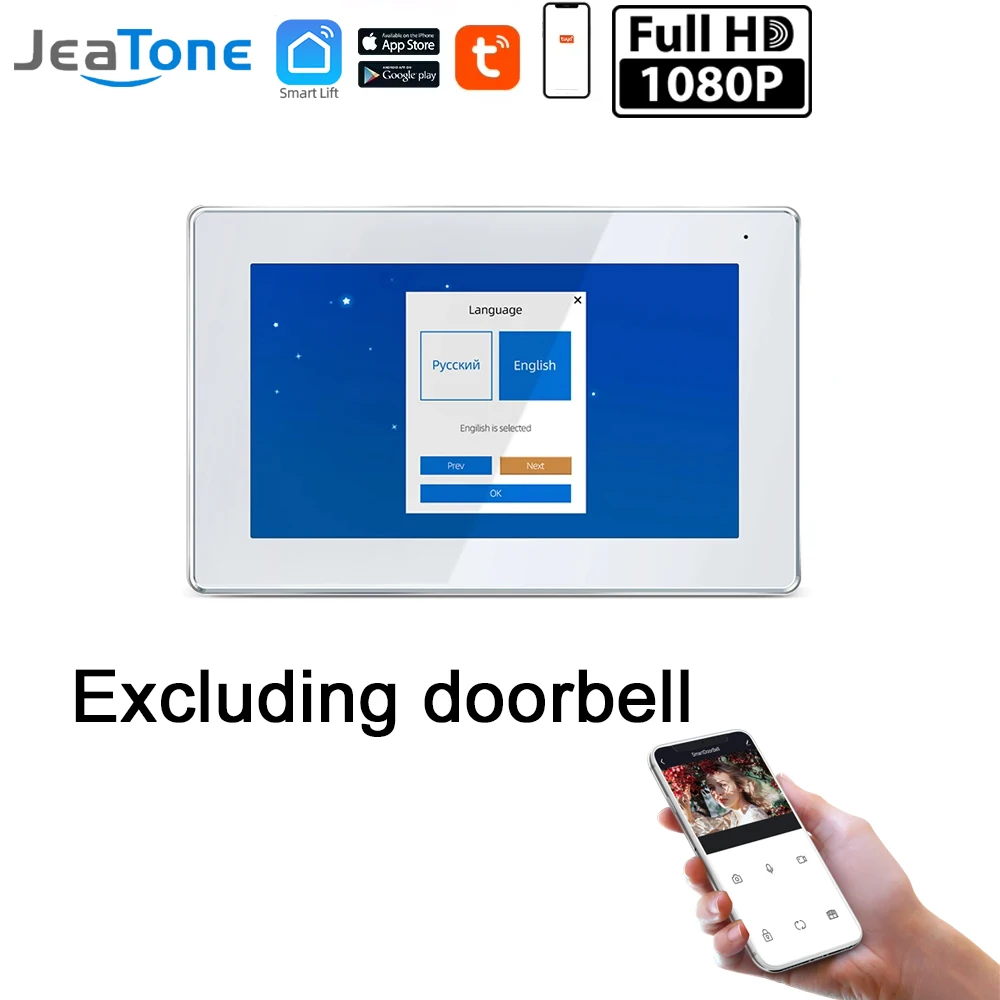 

Jeatone 7-дюймовый Wi-Fi видеодомофон дверной звонок камера Tuya для квартиры монитор камера Unitd с разблокировкой RFIC-карты по отпечатку пальца