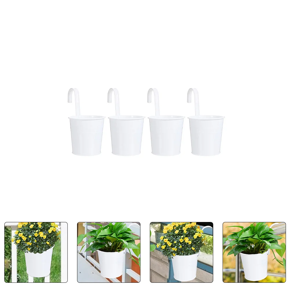 

Flower Hanging Bucket Planter Pots Metal Balcony Planters Pot Fence Railing Garden Iron Holder Vase Galvanized Wall Decorative
