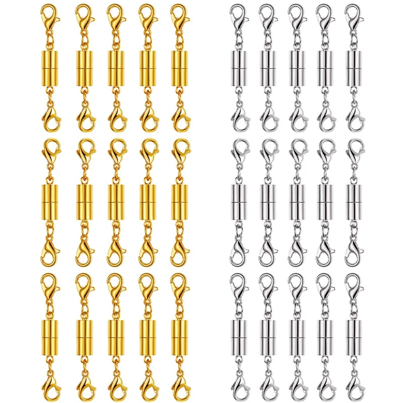 

30Pce Gold And Silver Necklace Clasps Magnetic Jewelry Locking Clasps And Closures Bracelet Lobster Clasp Connector