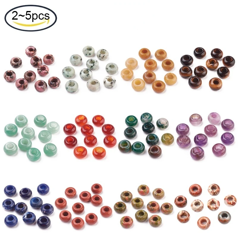 

2-3PCS Natural Green Aventurine European Beads Large Hole Beads Rondelle 14x8mm Hole: 6mm For Jewelry Bracelet Earrings Making