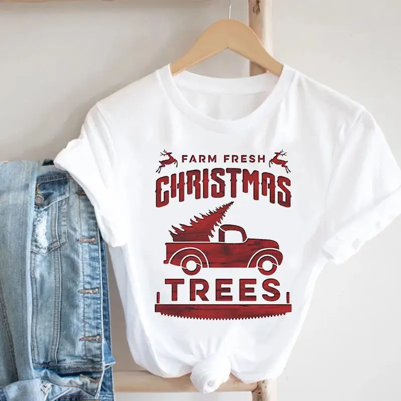 

Women Holiday Vintage Truck Merry Christmas New Year T Tee Fashion Pretty Nice Print Tshirt Top Cartoon Graphic T-shirt