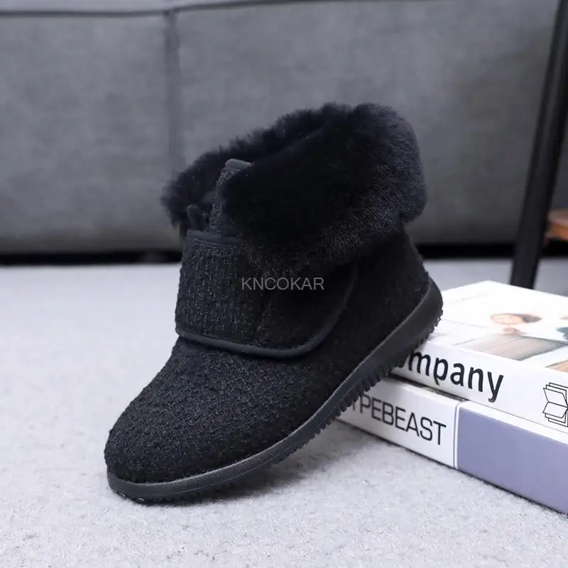 Новые зимние плюшевые и теплые женские высокие хлопковые сапоги шерстяные