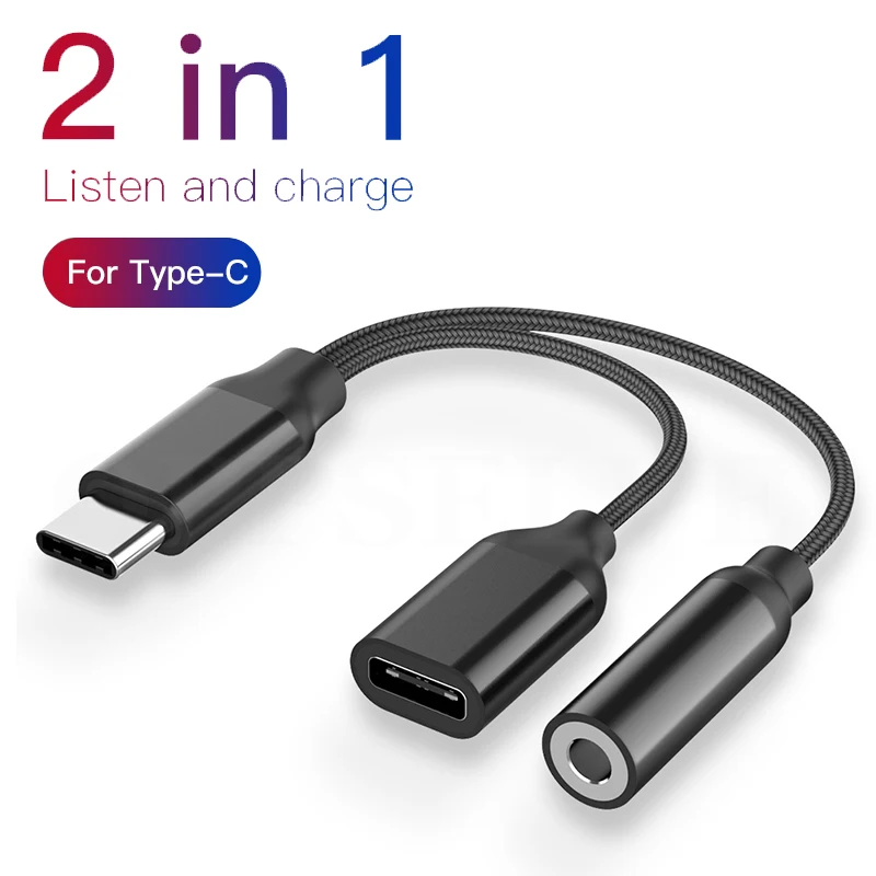 

Type C to 3.5mm Charge Audio Adapter 2 In 1 USB C Splitter Headphone AUX Audio Cable for Xiaomi 6 8 Mix 2s Huawei Mate10 P20 pro