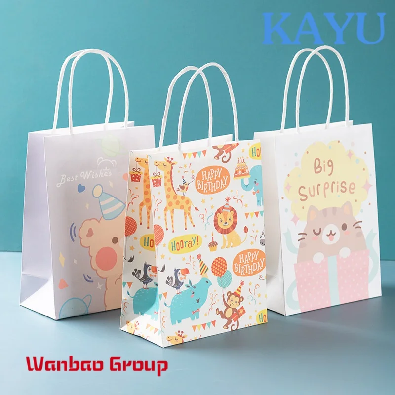 Hot sale cute carton packaging bags for kids birthday party gift custom child cloth toys kraft paper packing bags