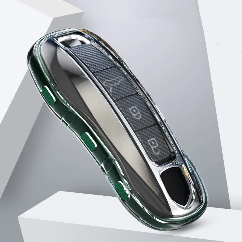 

TPU Car Remote Key Fob Cover Case Bag Holder Shell Protect for Porsche Panamera Cayenne 971 911 9YA Macan Boxster Keyring Chains