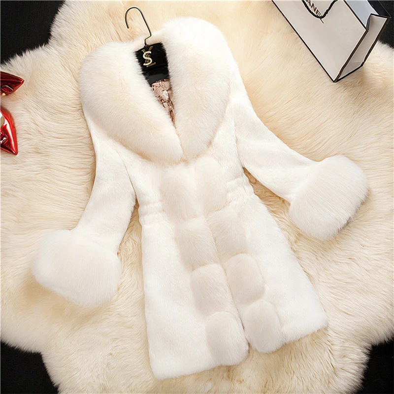 Winter 2023 Faux Fur Coat Women Thick Outwear Female Long Fake Fox Fur Collar Jackets for Ladies Slim Elegant Warm Coat Oversize