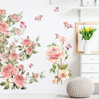 1 set colorful pink rose butterfly flower wall stickers self adhesive removable girls bedroom mural posters home decoration