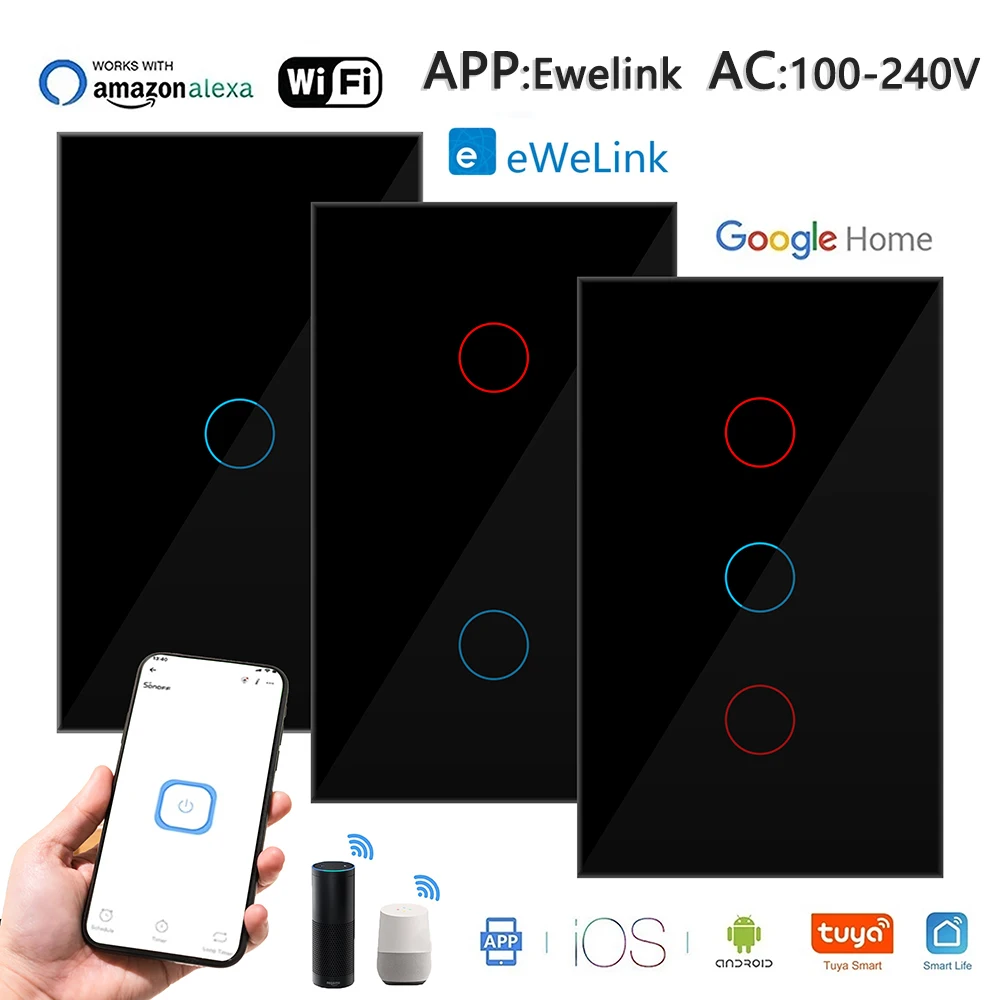 

Wifi smart switch EWelink App Bluetooth RF Alexa Google voice control Touch light switch Neutral wire/No neutral wire Install