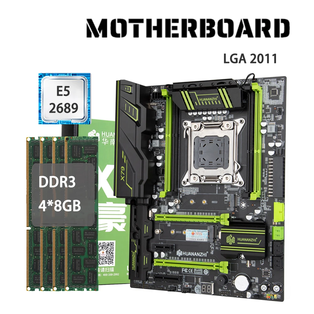 Комплект материнской платы HUANANZHI X79 с Xeon E5 2689 4x8 ГБ 32 ГБ 1600 МГц 12800R DDR3