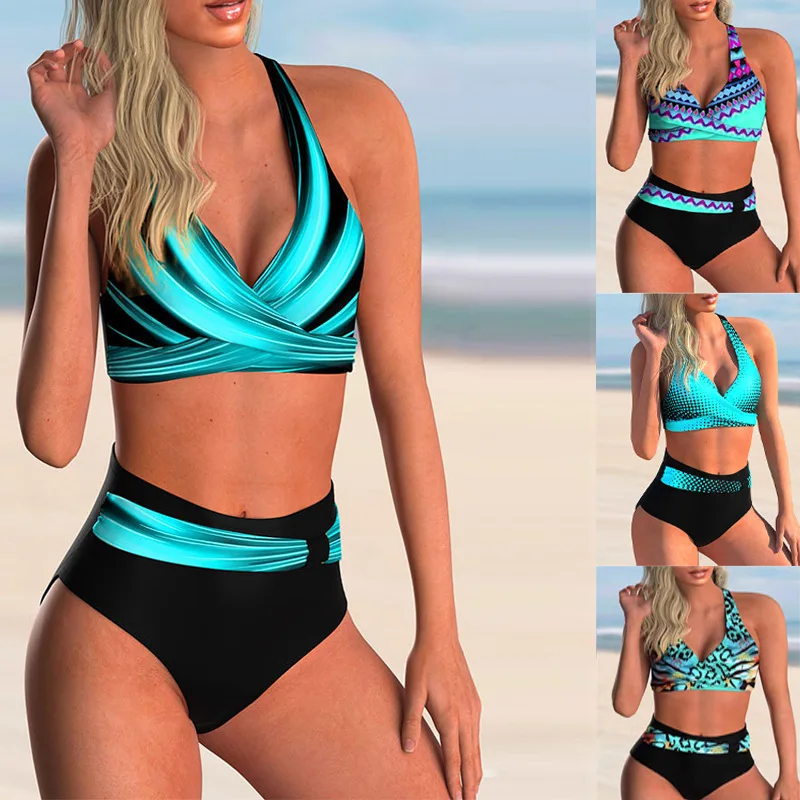 

Sexy 2023 Black Bikini Set Swimwear Women Print Swimsuit Push Up Polka Dots Bathing Suit Beachwear Biquini 5XL