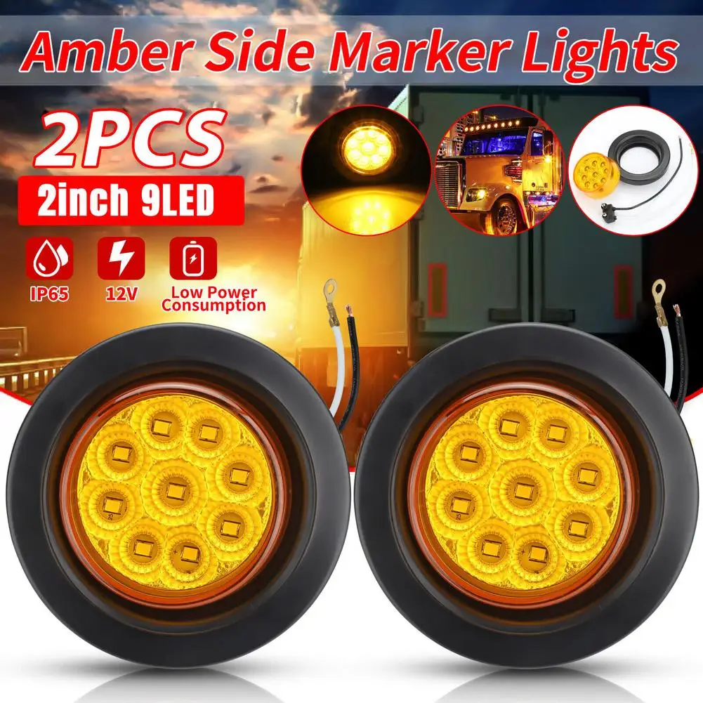 

2pcs 2-Inch Ip65 Waterproof Round 9led Side Marker Light Clearance Lights Truck Trailer Rv Identification Lamp