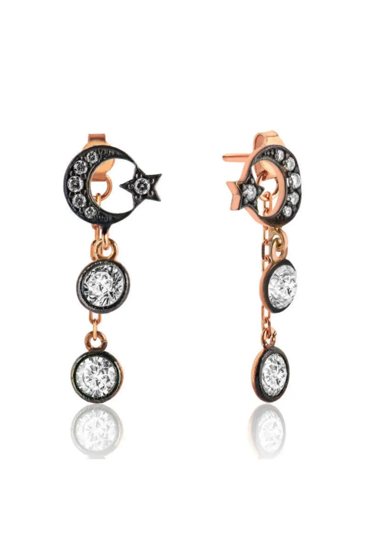 

Silver Dangle Moon Star Stud Earrings