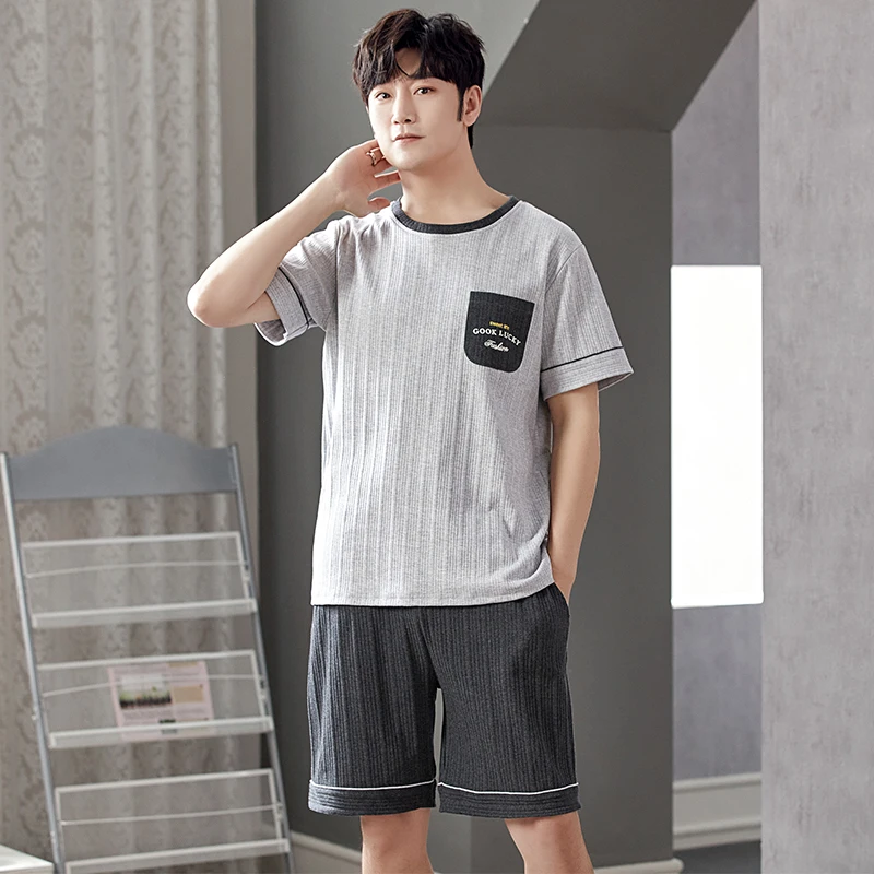 Summer Full Cotton Short Sleeved Men's Pajamas Sets Male Pajama Set Letter Pajama For Men Sleepwear Suit Homewear Big Yards 4XL