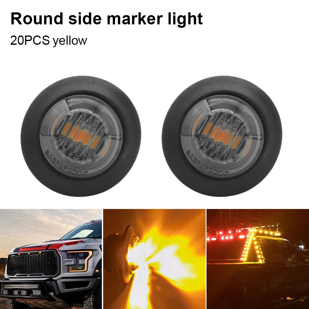 

20PCS 12V/24V 3LED 3/4" Round Trailer Side Marker Lights Yellow For Trucks Clearance Lights Truck Turn Signal Lamp