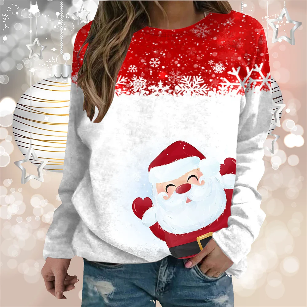 

New Women's T-shirt Long Sleeve Round Neck Fashion Casual 3D Christmas Print Autumn Spring Loose Street Pullover t-shirt y2k 6XL