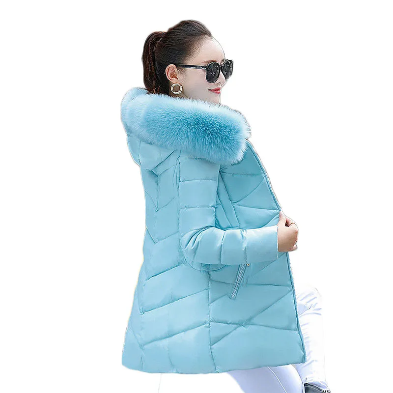 Women Winter Jacket And Coat Big Fur Collar Hooded Down Parkas Korean Thick Cotton Padded Basic Tops Long Lady Wadded Jacket enlarge