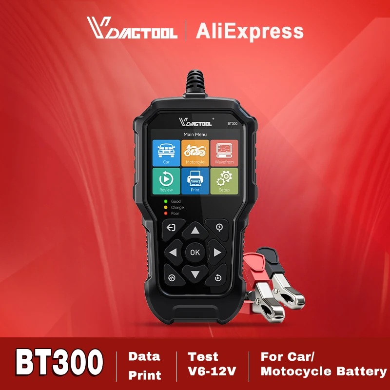 VDIAGTOOL BT300 Тестер автомобильного аккумулятора 6 В 12 стартера и генератора для