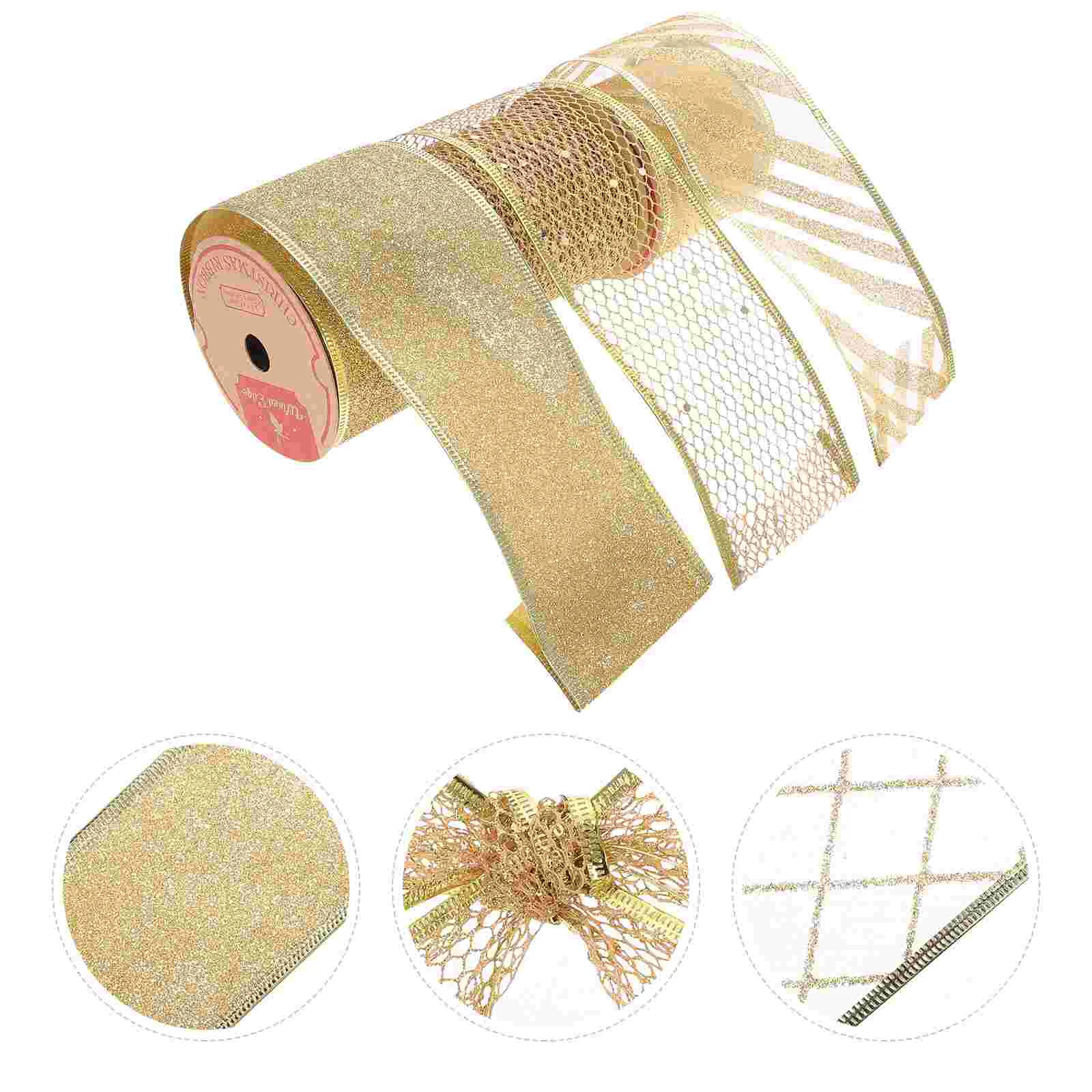 

Christmas Ribbon Wired Christmas Tree Ribbon 6 Rolls Packing Wear-resistant for Decor Xmas Party Gift