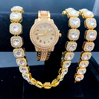 3pcs iced out watch for women bracelet necklaces for men gold watch chain bling bling jewelry for men simple watches reloj mujer