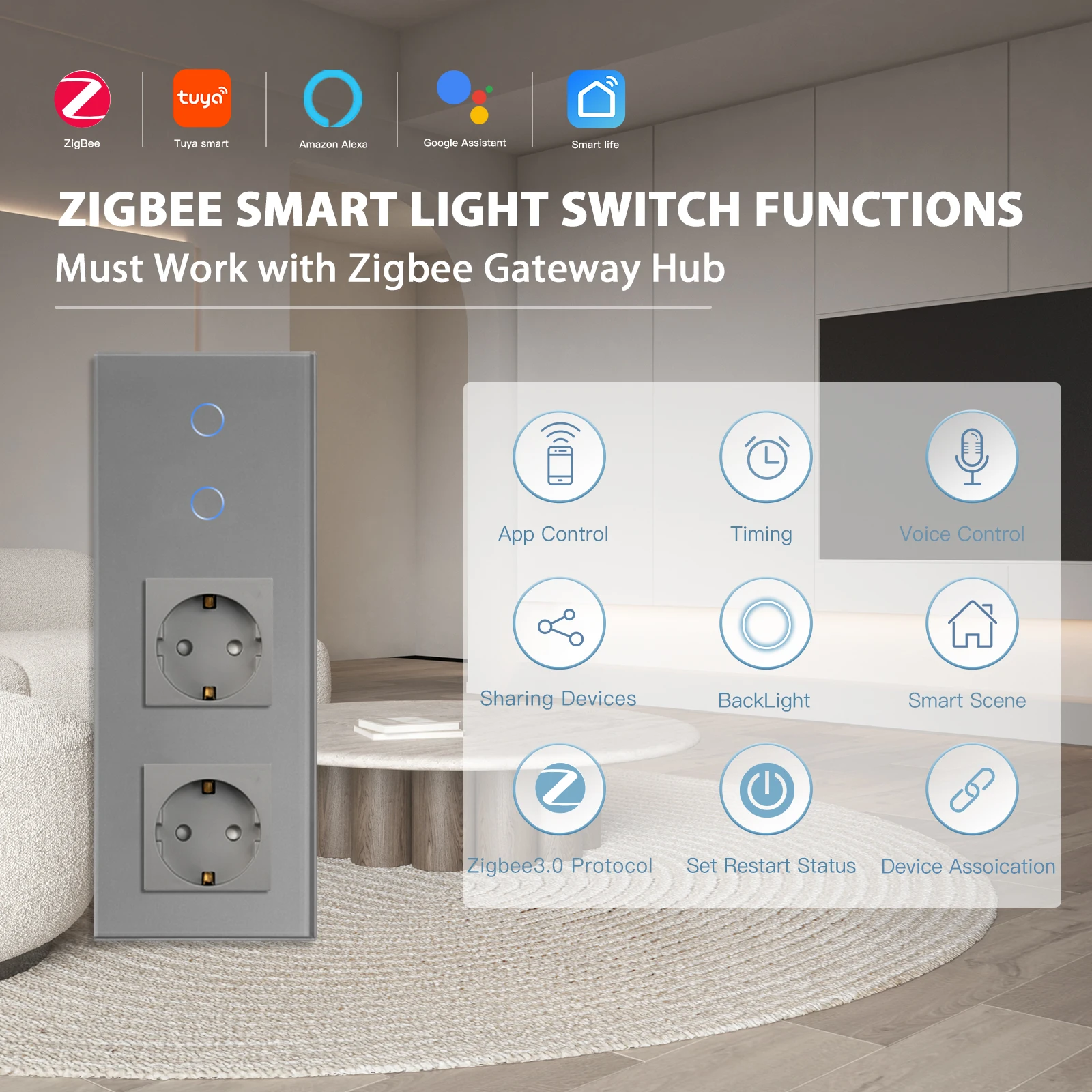 Умные настенные выключатели BSEED Zigbee сенсорный выключатель с Wi-Fi 1/2/3 клавиши 1