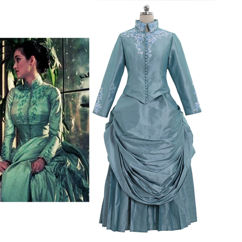 Bram Stoker's Dracula Cosplay Mina Harker Dress Medieval Victorian Civil War Costume Elegant Floral Embroidery Fancy Ball Gown