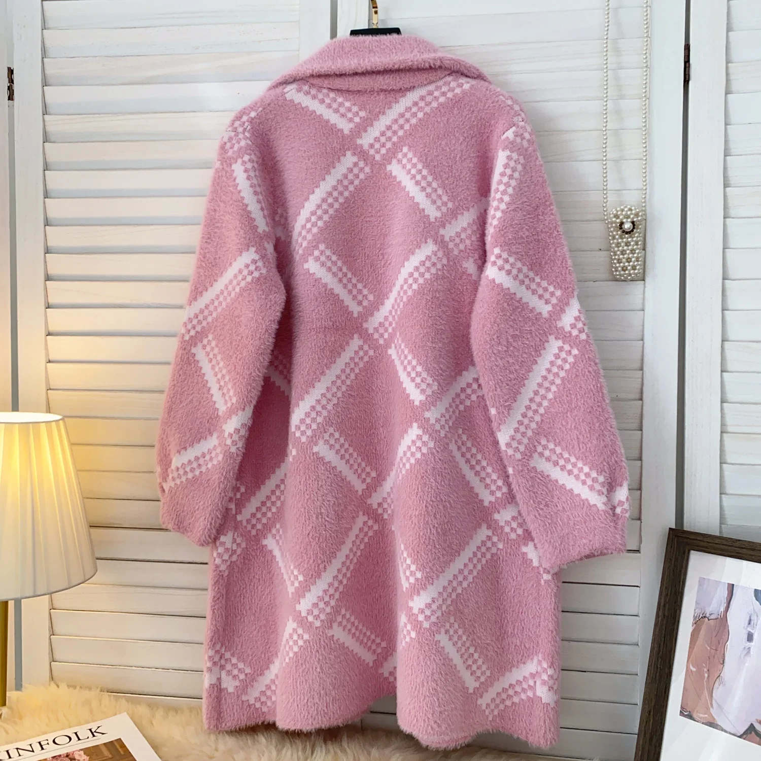 Женское винтажное пальто с отложным воротником Элегантное трикотажное