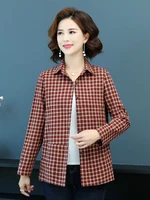 middle aged women casual plaid cotton shirts red black checked pattern turn down collar long sleeve cozy top 2022 spring clothes